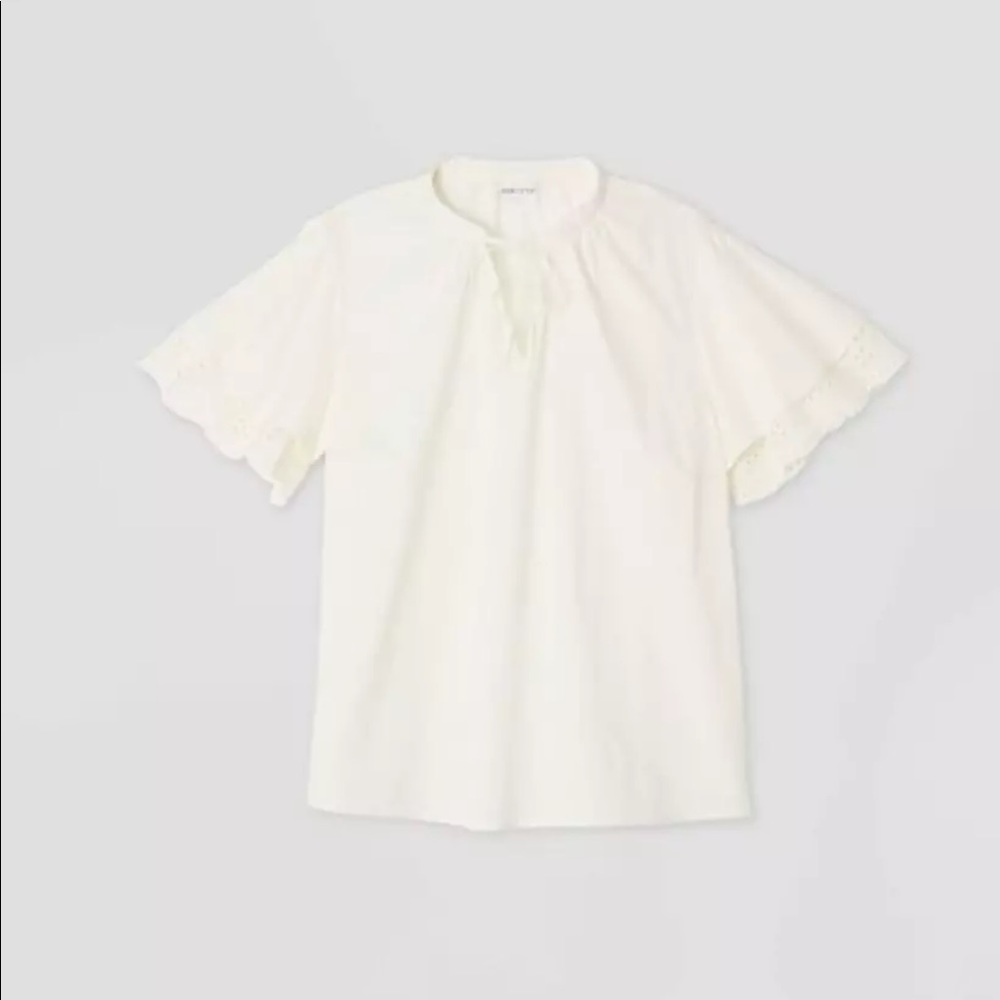 2X Womens Plus Size Short Sleeve Eyelet Blouse Cream - Ava Viv. V Neck. NWT - Picture 4 of 7